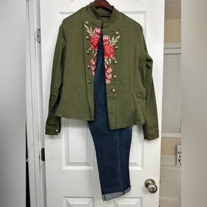 Embroidered Olive Green Military Jacket